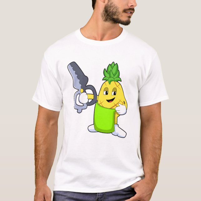 Camiseta Piña como peluquero con tijeras y Razor (Anverso)