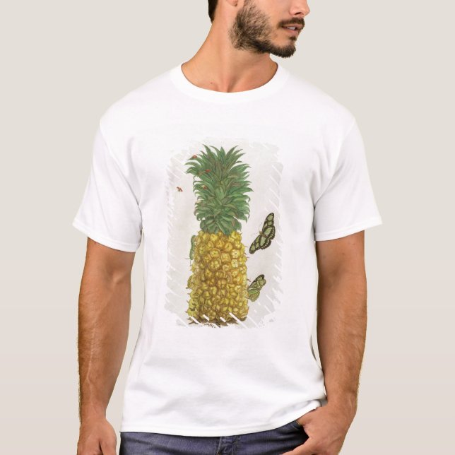 Camiseta Piña con oruga y mariposas (mano-c) (Anverso)