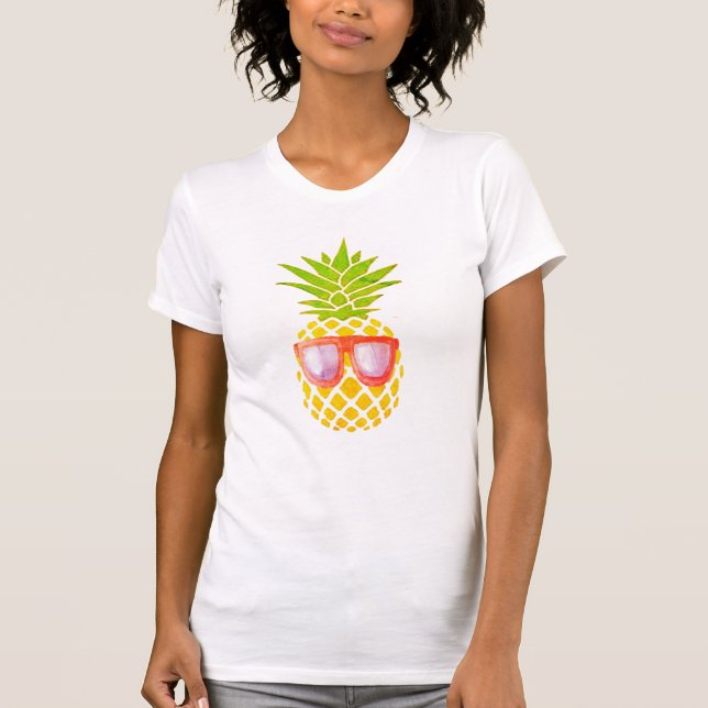 Camiseta Piña Cubierta Con Gafas De Sol, Playa Divertida (Anverso)