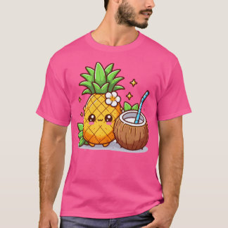 Camiseta Piña De Kawaii Con Toco De Coco