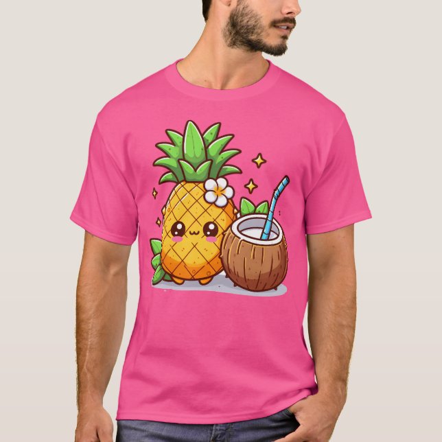 Camiseta Piña De Kawaii Con Toco De Coco (Anverso)
