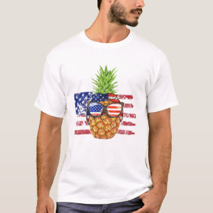 Camiseta Piña divertida con gafas de sol Bandera estadounid