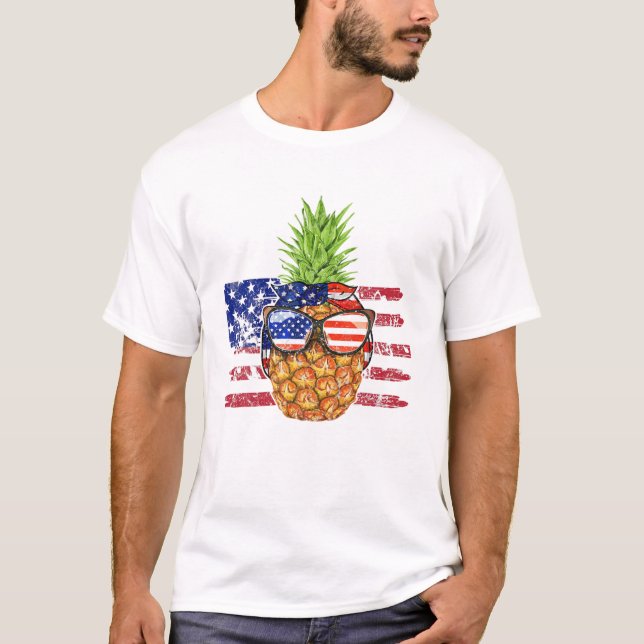 Camiseta Piña divertida con gafas de sol Bandera estadounid (Anverso)