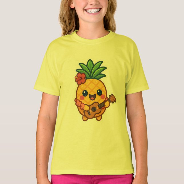 Camiseta Piña Kawaii sonriente - Tropical (Anverso)