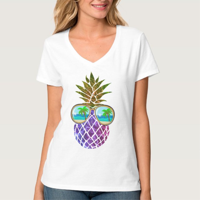 Camiseta Piña púrpura rosa tropical (Anverso)