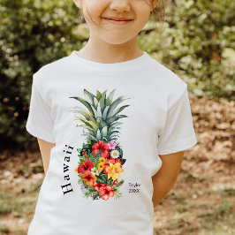 Camiseta Piña tropical hawaiana con flores, nombre familiar