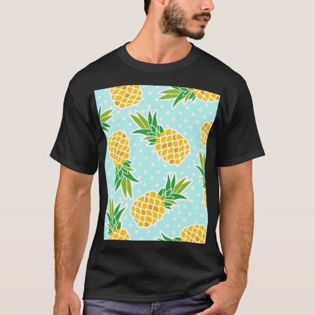 Camiseta Piñas Exóticas: Polka Azul-Dot Diversión. (Anverso)