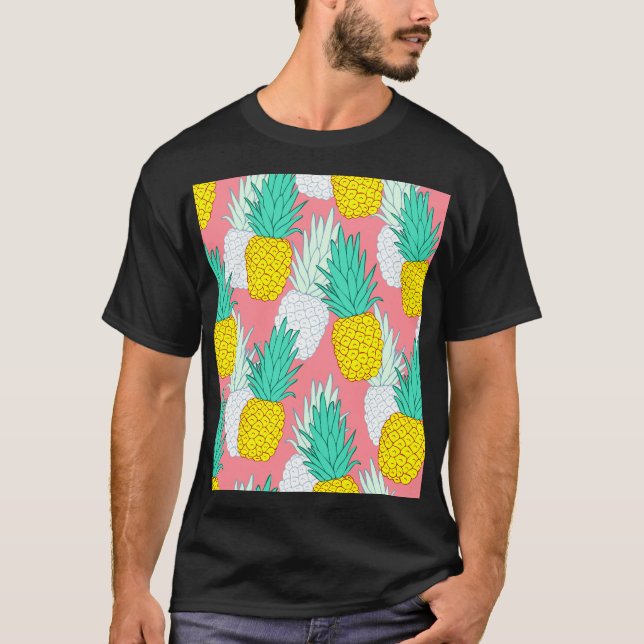 Camiseta Piñas Tropicales: Moda Personalizado Roja. (Anverso)