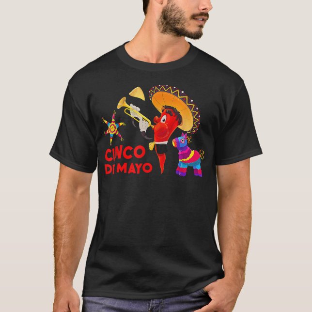 Camiseta Piñata de Bolsillo Serape Cinco De Mayo Guitarrra  (Anverso)