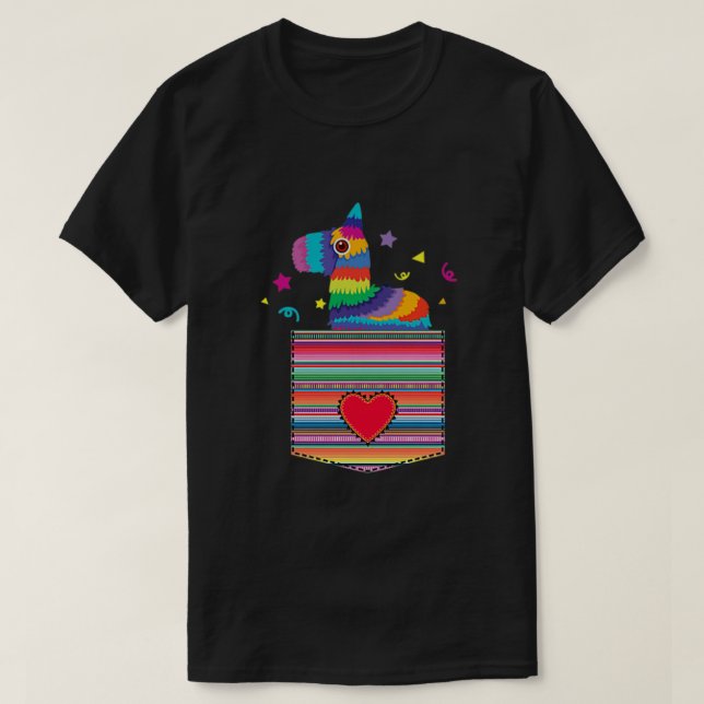 Camiseta Pinata En El Bolsillo De Serape Con Fiesta Cin Mex (Diseño del anverso)