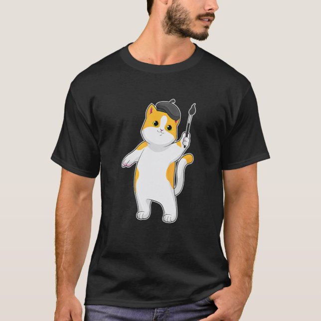 Camiseta Pincel de Pintor de Gatos (Anverso)