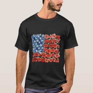 Camiseta Pincelada De Flor Bandera De América 4 De Julio Fl