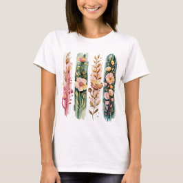 CAMISETA PINCELADAS DE FLORES SILVESTRES VERDES Y ROSADAS A