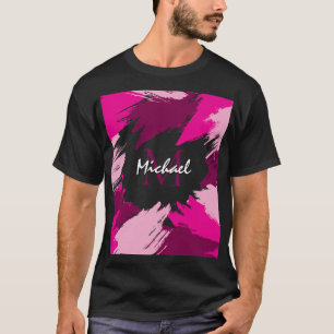 Camiseta Pinceladas tonos de rosa caliente nombre con monog