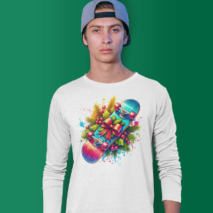 Camiseta Pine Christmas Skateboard con lazo rojo