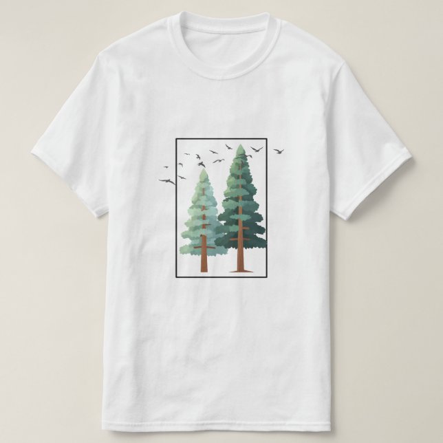 Camiseta  Pine Forest Trees Minimalist Nature Illustration (Diseño del anverso)