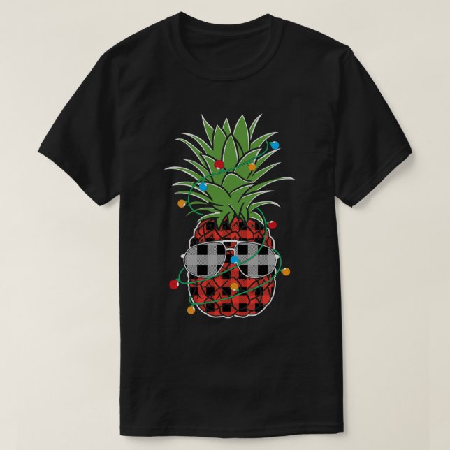 Camiseta Pineapple Christmas Tree Ilumina Sunglass Red Plai (Diseño del anverso)