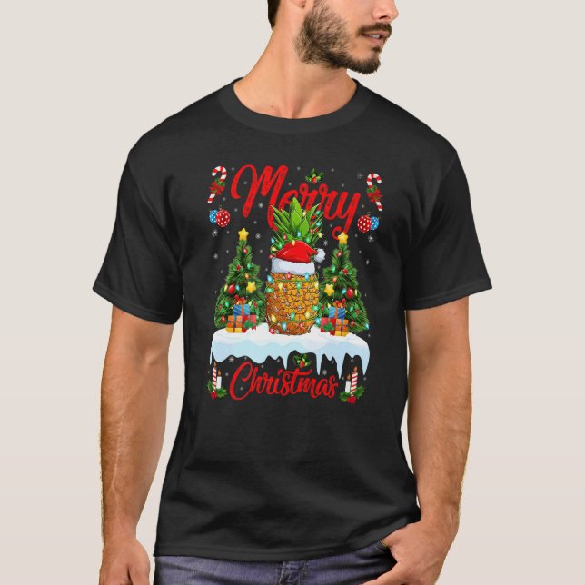 Camiseta Pineapple Fruit Lights Xmas Tree Santa Pineapple C (Anverso)