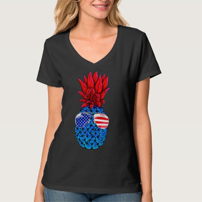 Camiseta Pineapple Hawaiano Bandera Americana Gafas de sol  (Anverso)