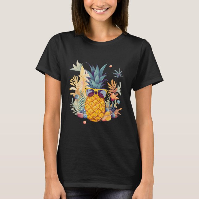 Camiseta Pineapple Sunglass Beach Hawaiian Vacation Flowe (Anverso)