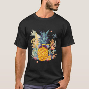 Camiseta Pineapple Sunglass Beach Hawaiian Vacation Flowe