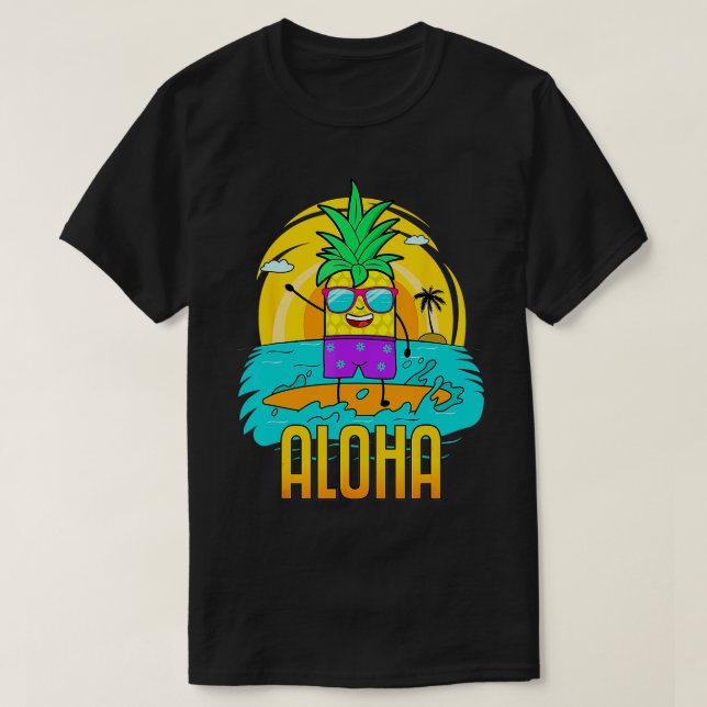 Camiseta Pineapple Surfing Aloha Beach Hawaiian Kids Funny (Diseño del anverso)