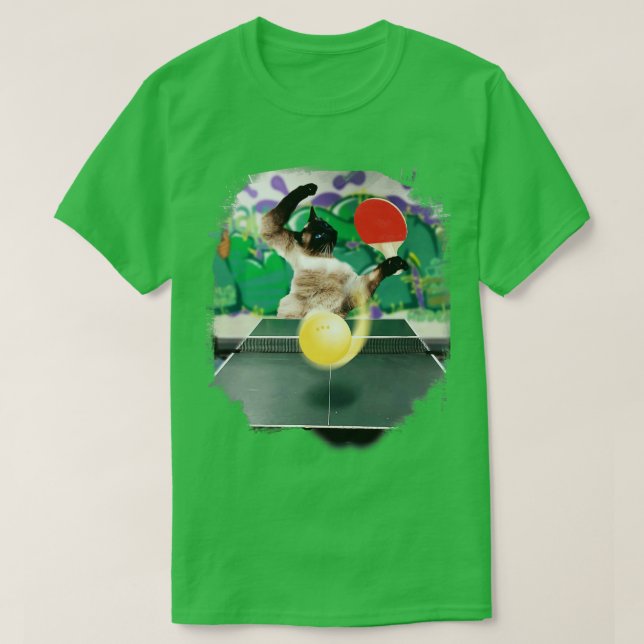 Camiseta Ping Pong, un gato siamés jugando a la mesa de ten (Diseño del anverso)