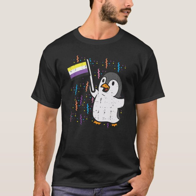 Camiseta Pingüino Bandera No binaria Cute Enby Nb Orde Lgbt (Anverso)