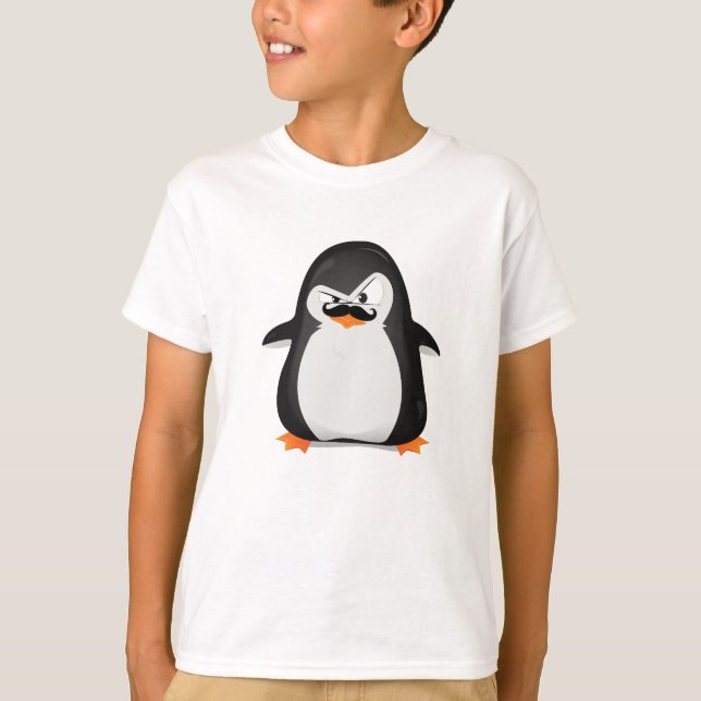 Camiseta Pingüino blanco negro lindo y bigote divertido (Anverso)
