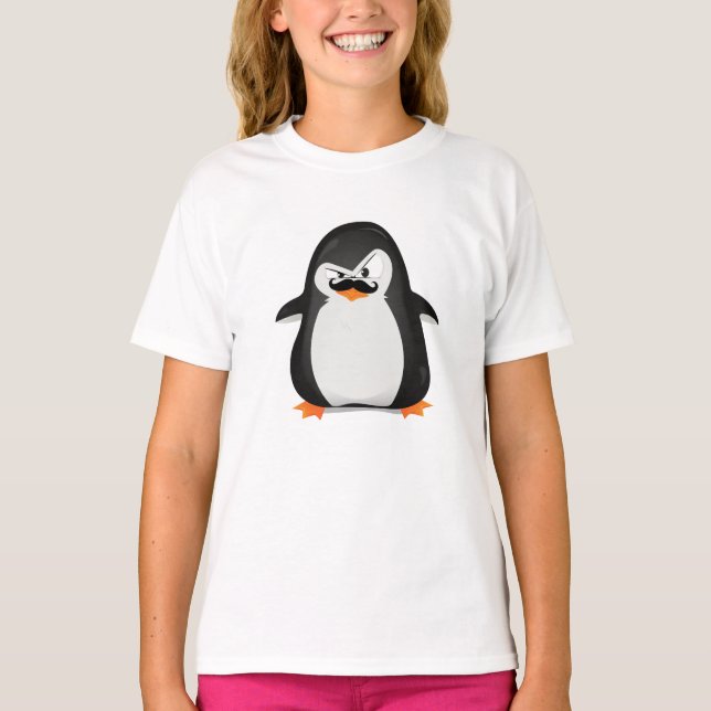 Camiseta Pingüino blanco negro lindo y bigote divertido (Anverso)