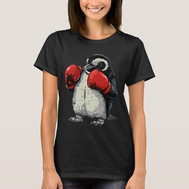 Camiseta Pingüino Boxeando Con Guantes De Boxeo Kickboxing  (Anverso)