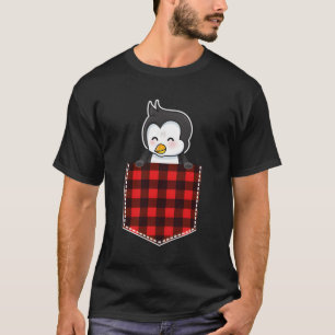 Camiseta Pingüino Brillante Y Cubierto En Bolsillo Rojo Y N