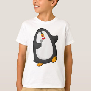 Camiseta Pingüino cantando con micrófono y corbata