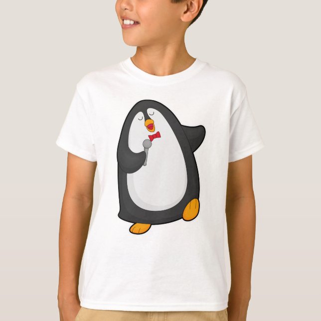 Camiseta Pingüino cantando con micrófono y corbata (Anverso)