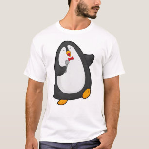 Camiseta Pingüino cantando con micrófono y corbata