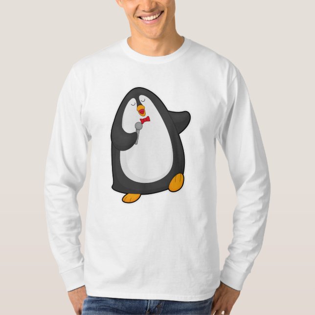 Camiseta Pingüino cantando con micrófono y corbata (Anverso)