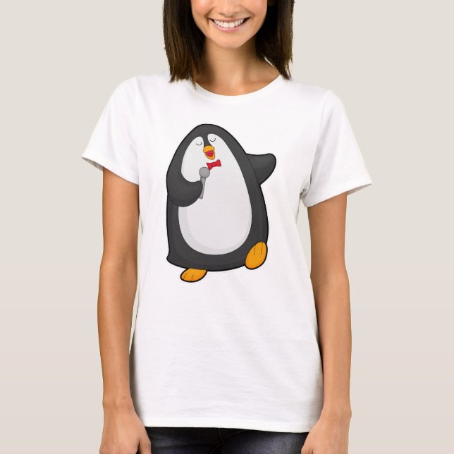 Camiseta Pingüino cantando con micrófono y corbata (Anverso)