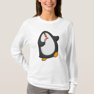 Camiseta Pingüino cantando con micrófono y corbata