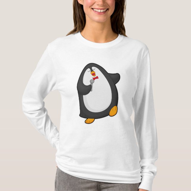 Camiseta Pingüino cantando con micrófono y corbata (Anverso)
