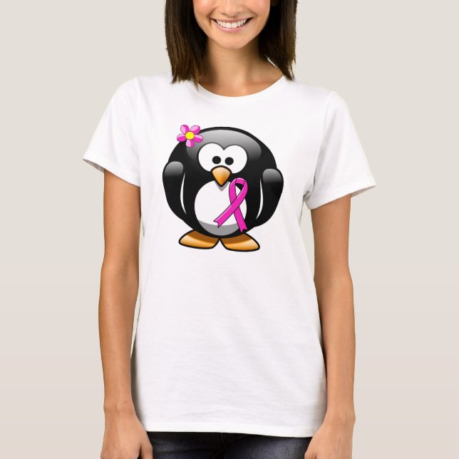 Camiseta Pingüino Cinta de Sensibilización Rosada Caliente (Anverso)