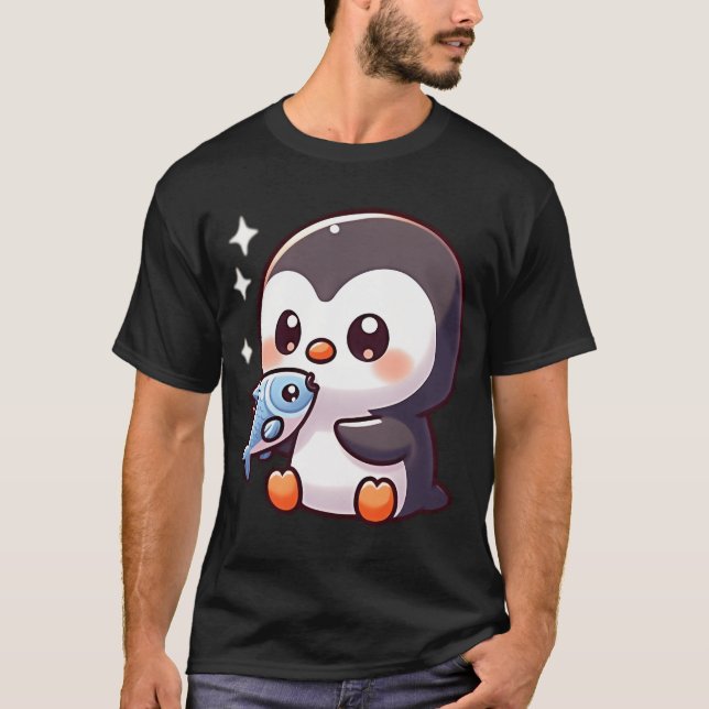 Camiseta pingüino comiendo pescado (Anverso)