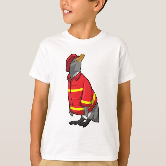Camiseta Pingüino como bombero con casco (Anverso)