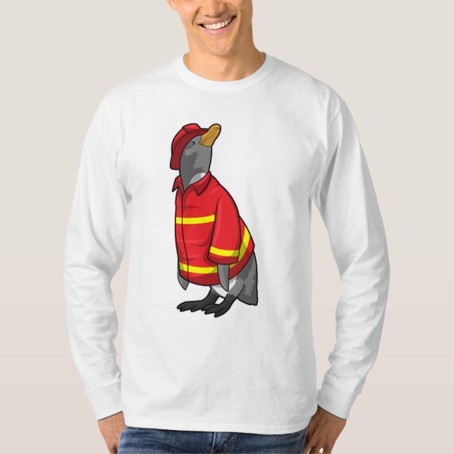 Camiseta Pingüino como bombero con casco (Anverso)