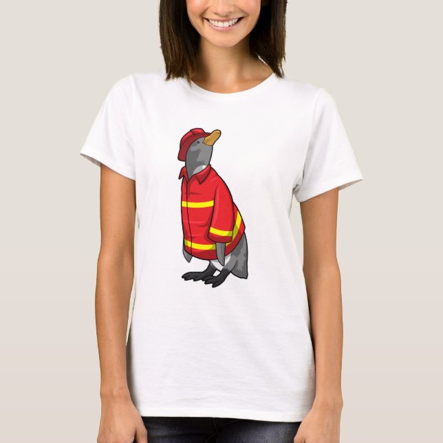 Camiseta Pingüino como bombero con casco (Anverso)
