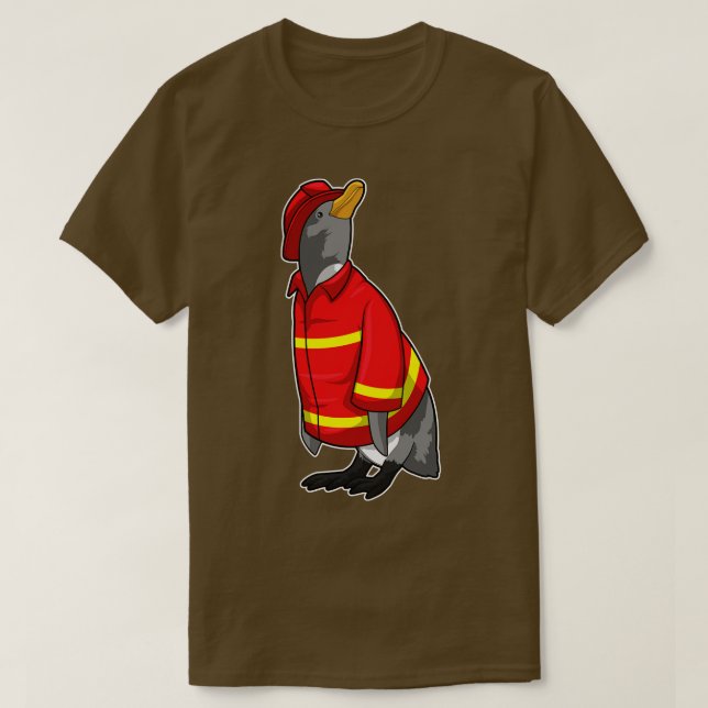 Camiseta Pingüino como bombero con casco (Diseño del anverso)