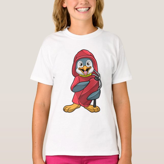 Camiseta Pingüino como bombero con extinguista (Anverso)