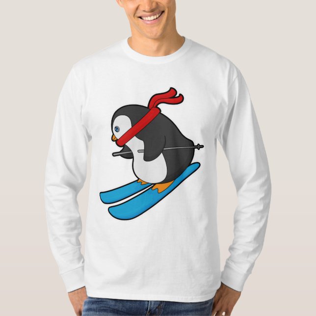 Camiseta Pingüino como esquiador con esquí (Anverso)