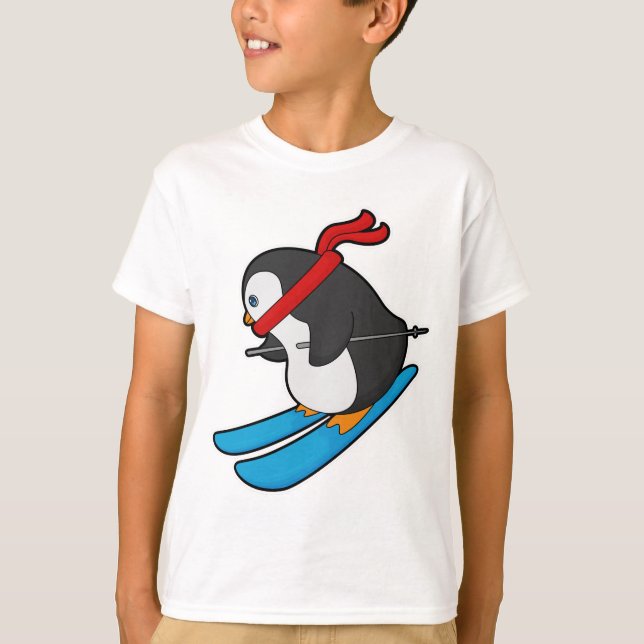 Camiseta Pingüino como esquiador con esquí (Anverso)