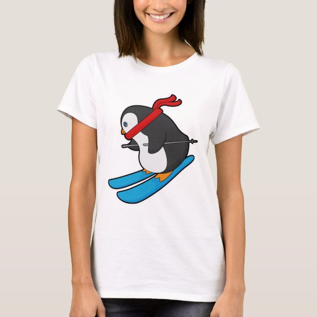 Camiseta Pingüino como esquiador con esquí (Anverso)