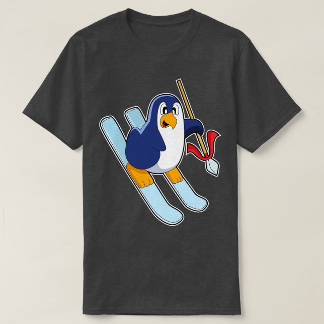 Camiseta Pingüino como esquiador con esquí (Diseño del anverso)